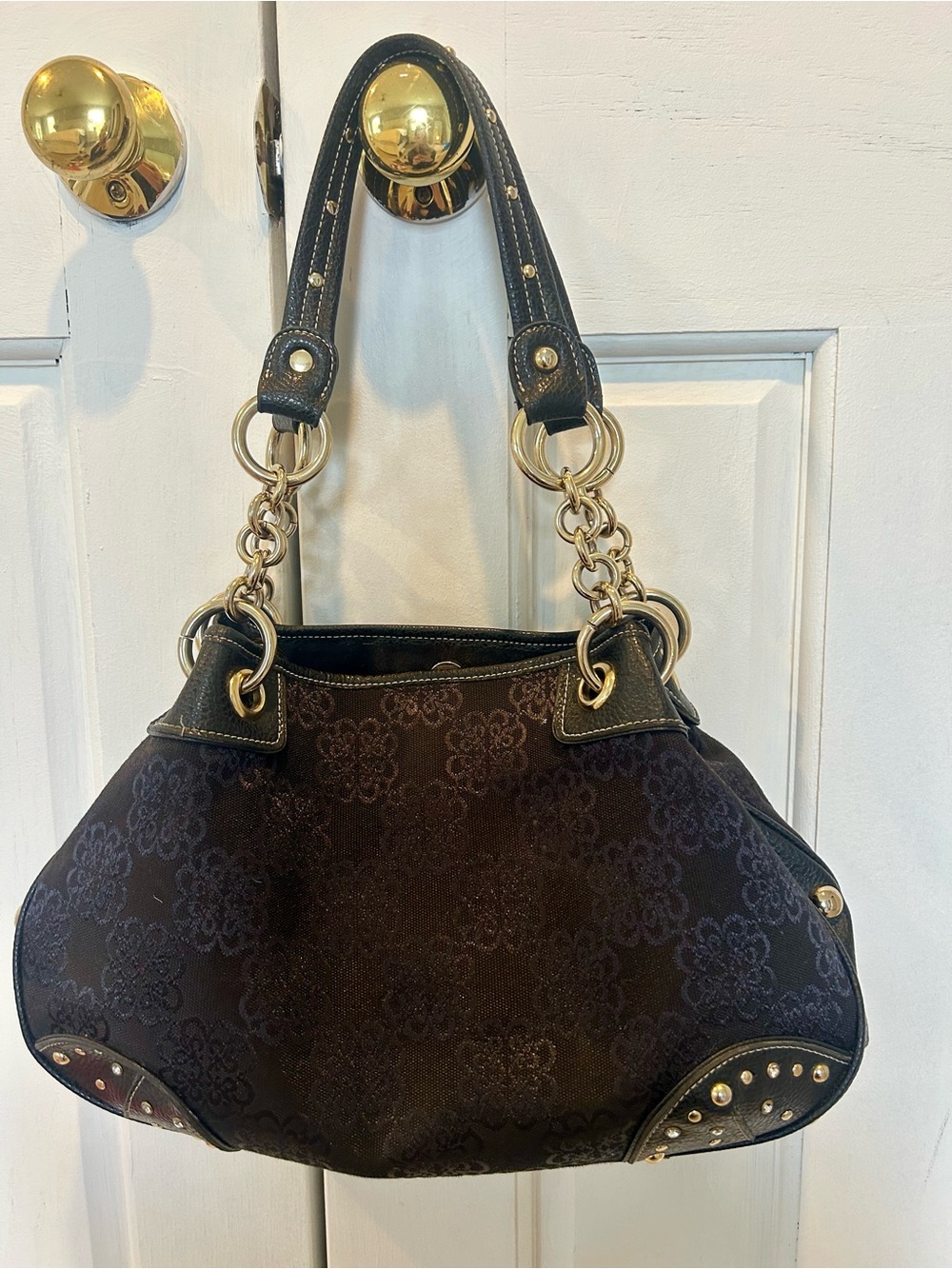 Kathy Van Zeeland y2k Black Floral Jacquard Chain-Handle Shoulder Bag